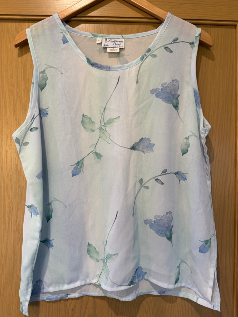 Vintage Lighthouse Point Polyester Floral Sheer Tank / USA / large